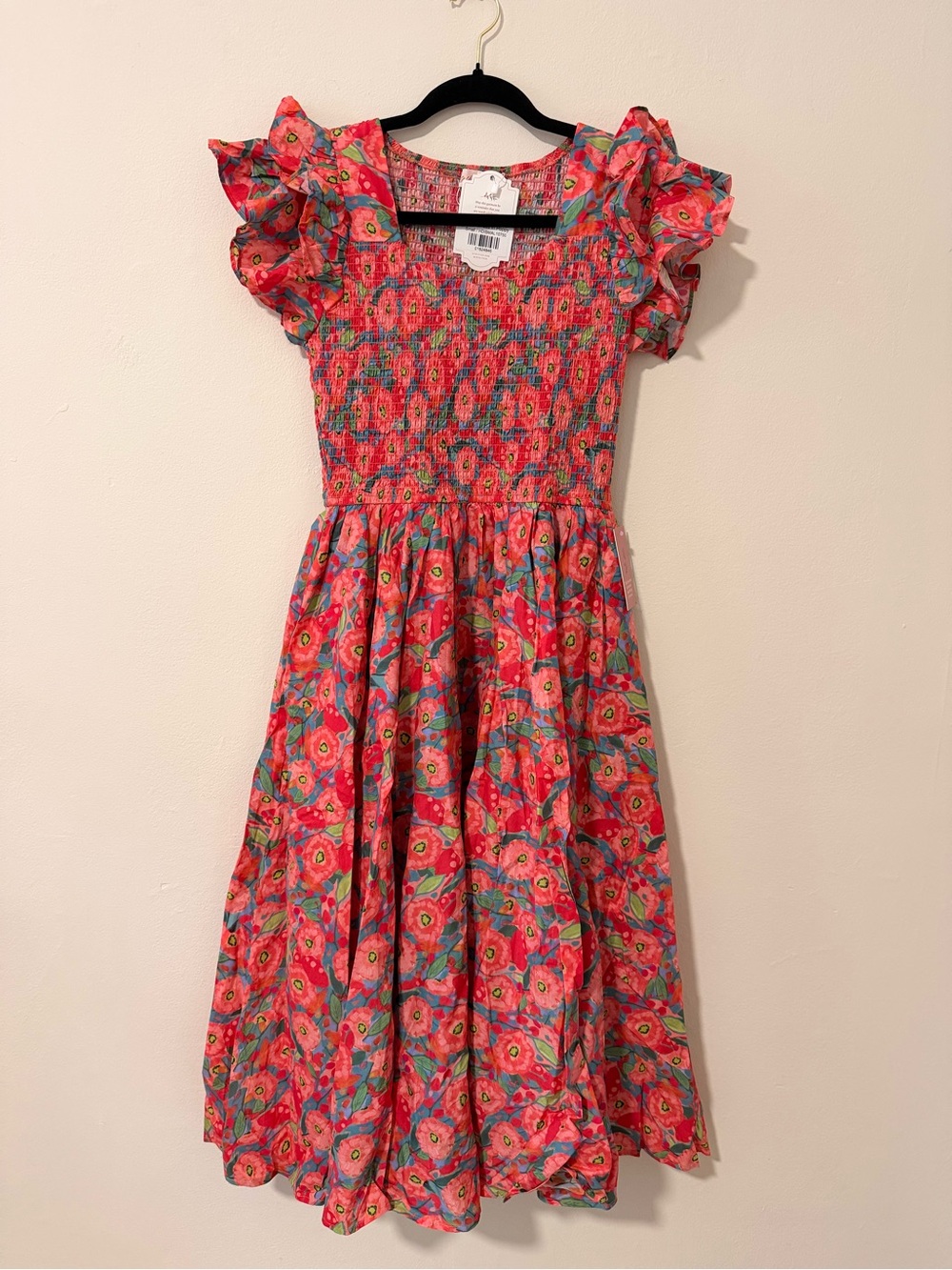 Ivy City Co Coral Floral Smocked Dress with Ruffle Sleeves
